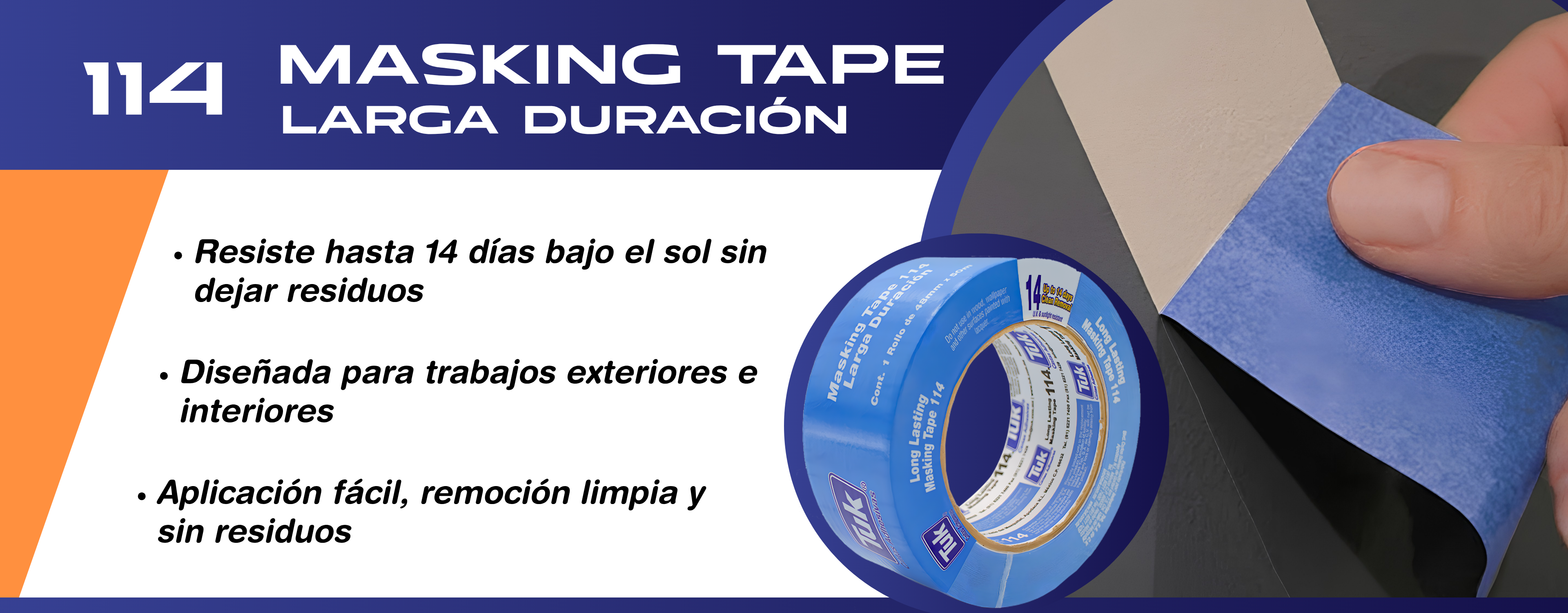 Masking Tape 114 de Larga Duración de Tuk